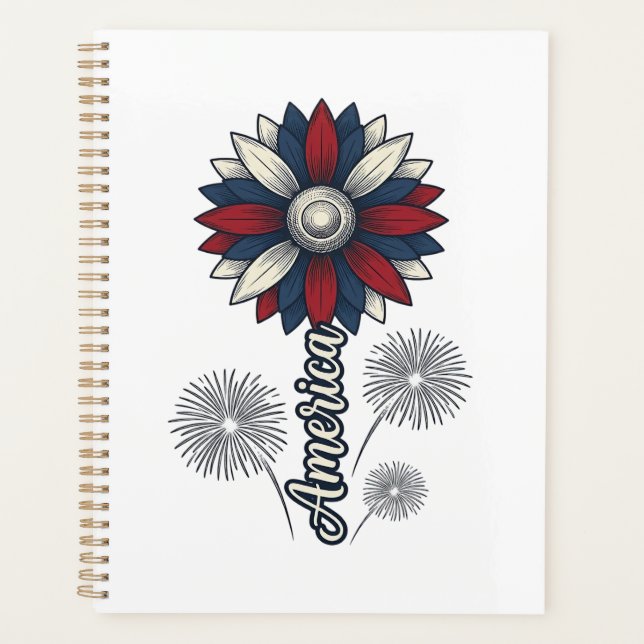 Patriotic America Flower Fireworks Vector Design_1 Planner (Front)