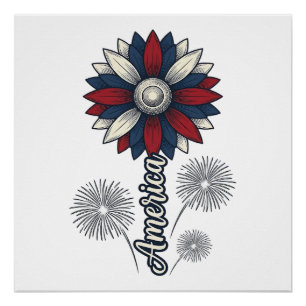 Patriotic America Flower Fireworks Vector Design_1 Poster