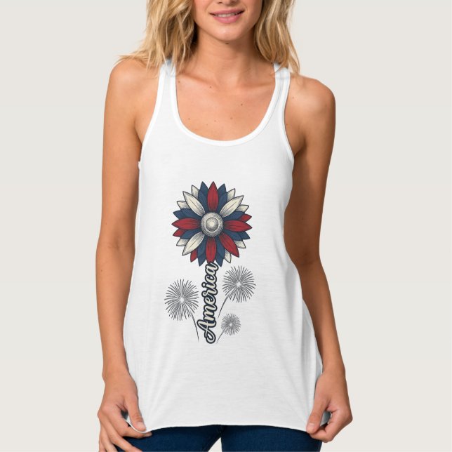 Patriotic America Flower Fireworks Vector Design_1 Singlet (Front)