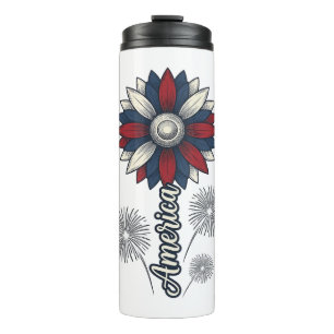 Patriotic America Flower Fireworks Vector Design_1 Thermal Tumbler