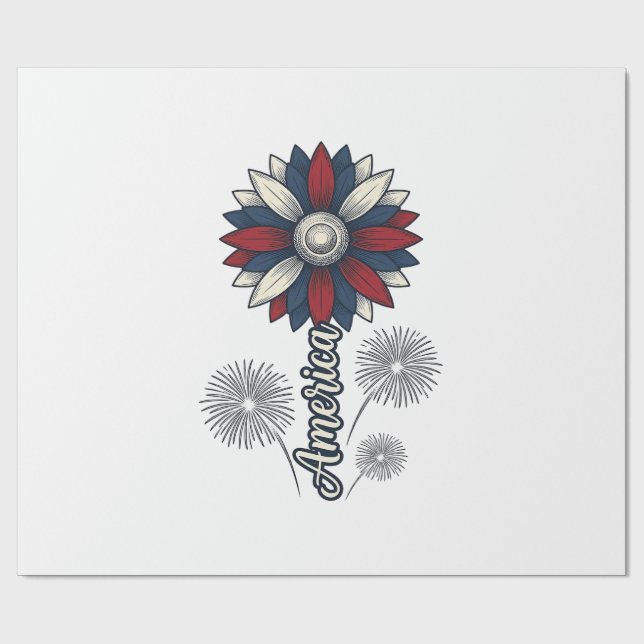 Patriotic America Flower Fireworks Vector Design_1 Wrapping Paper (Flat)