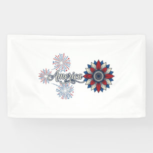 Patriotic America Flower Fireworks Vintage Design_ Banner