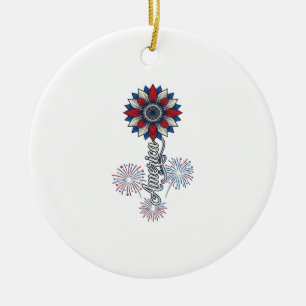 Patriotic America Flower Fireworks Vintage Design_ Ceramic Tree Decoration