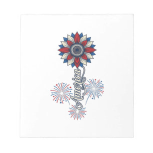 Patriotic America Flower Fireworks Vintage Design_ Notepad