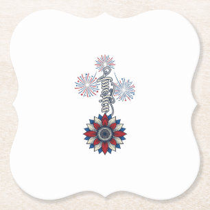 Patriotic America Flower Fireworks Vintage Design_ Paper Coaster