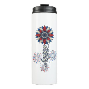 Patriotic America Flower Fireworks Vintage Design_ Thermal Tumbler
