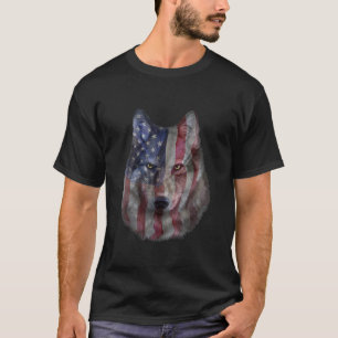  Patriotic America Grey Wolf Bust USA T-Shirt