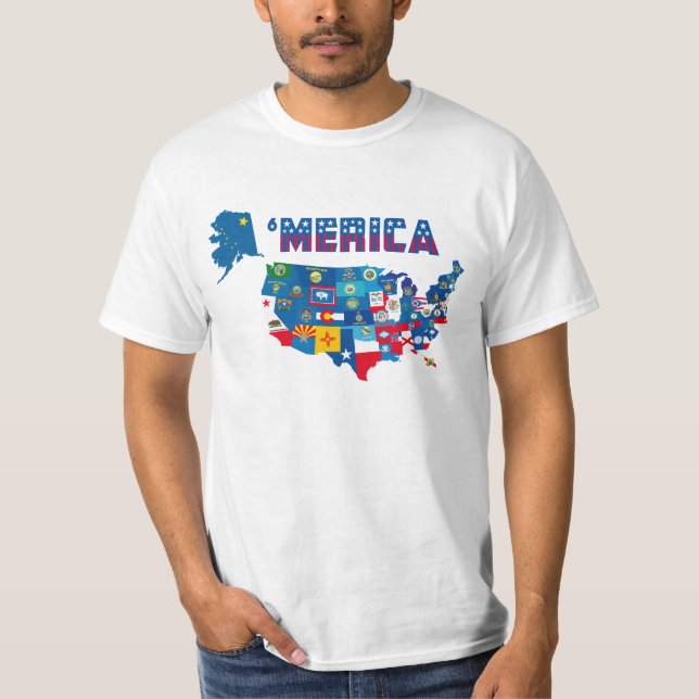 Patriotic America Map With States Flags T-Shirt (Front)