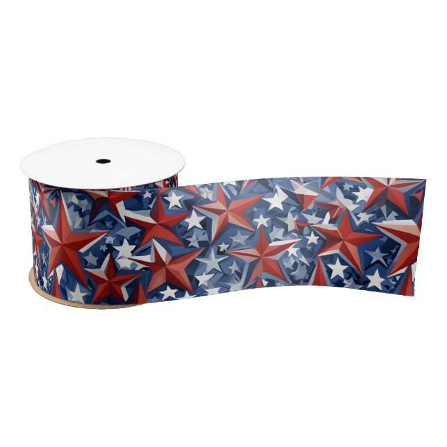 Patriotic America - Red, White & Blue Stars Satin Ribbon (Spool)