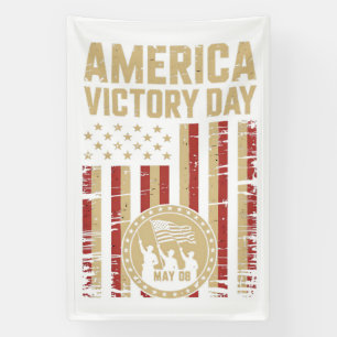 Patriotic America Victory Day Emblem with Soldiers Banner
