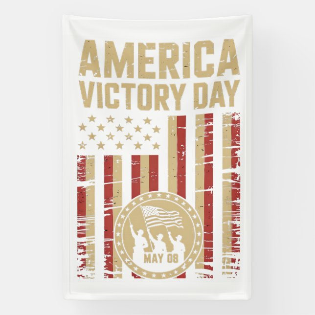 Patriotic America Victory Day Emblem with Soldiers Banner (Vertical)