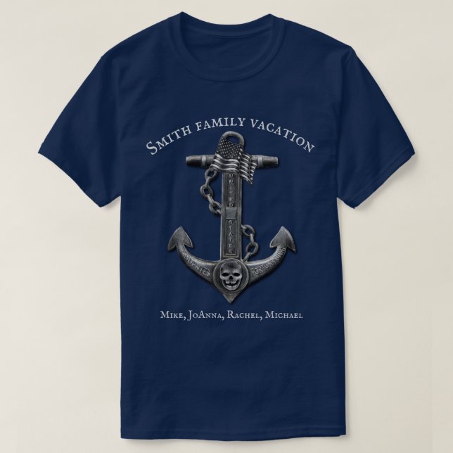 Patriotic American  anchor nautical personalised T-Shirt (Design Front)