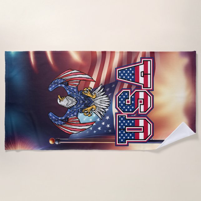 Patriotic American Bald Eagle Beach Towel (Front)