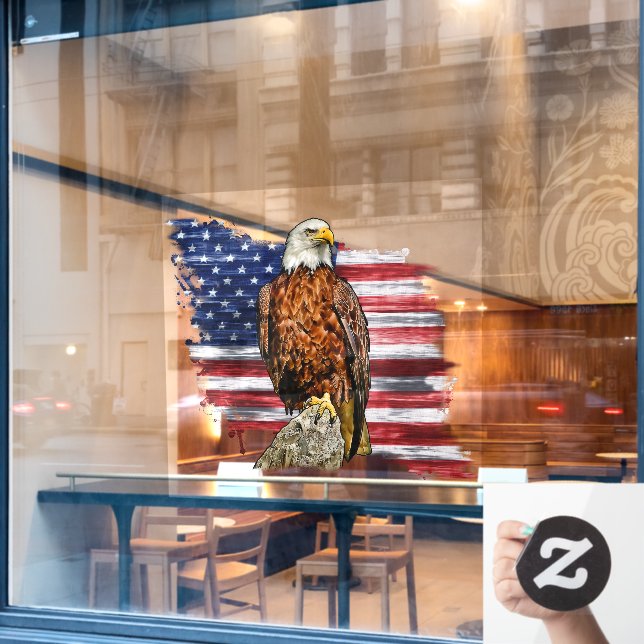 Patriotic American Bald Eagle USA Flag Old Glory (Cafe Window)