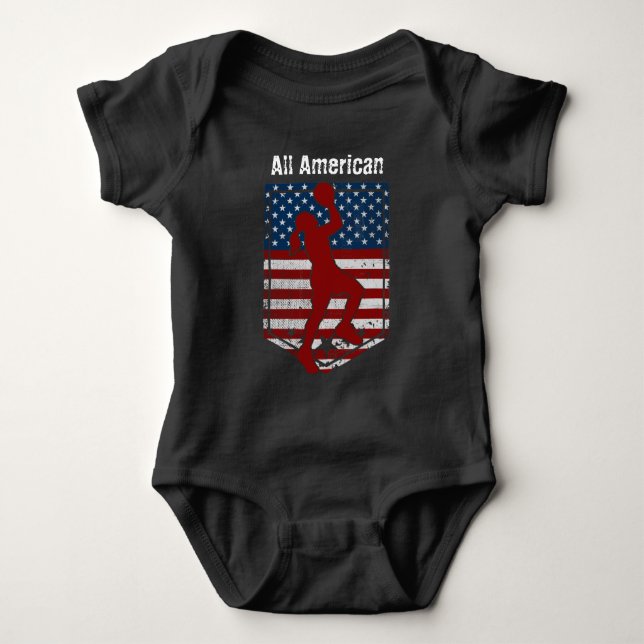Patriotic American Basketball Vintage Distressed Baby Bodysuit (Front)