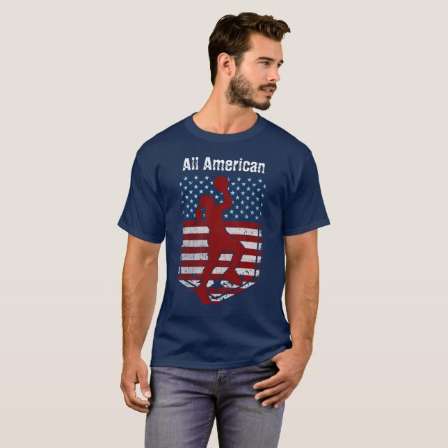 Patriotic American Basketball Vintage Distressed T-Shirt (Front Full)