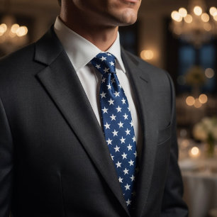Patriotic American Blue and White Star Pattern Tie