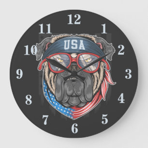 Patriotic American Bulldog Large Clock
