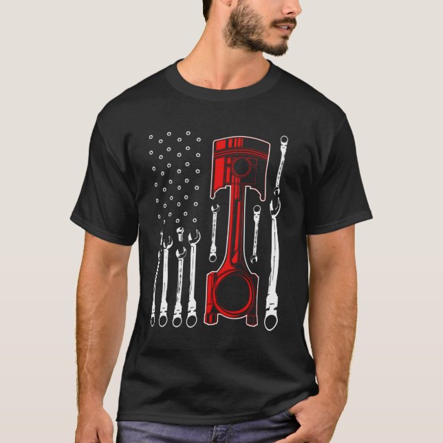 Patriotic American Car Mechanic Husband Gift Pisto T-Shirt (Front)