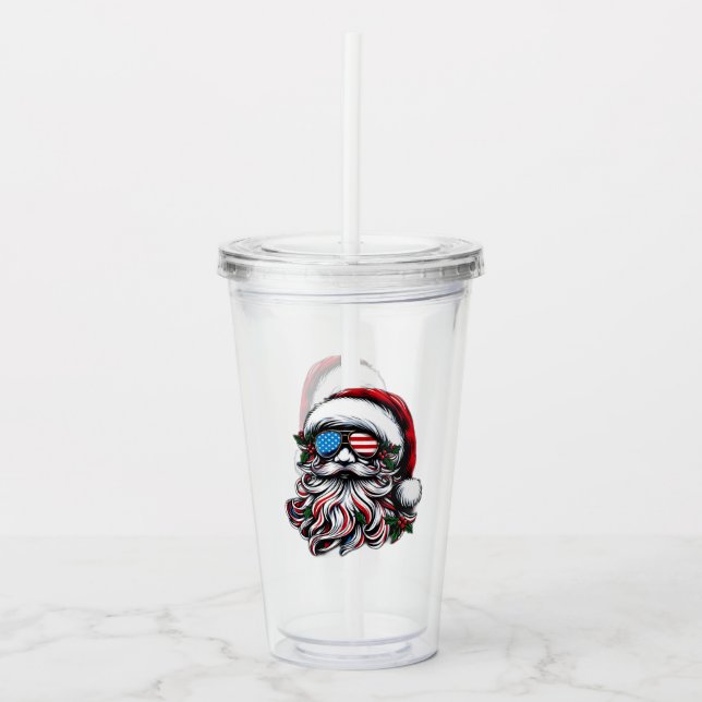 Patriotic/American Christmas Santa Acrylic Tumbler (Front)