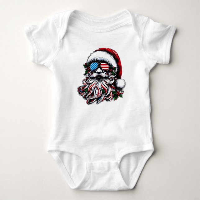 Patriotic/American Christmas Santa Baby Bodysuit (Front)