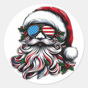 Patriotic/American Christmas Santa Classic Round Sticker