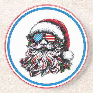 Patriotic/American Christmas Santa Coaster