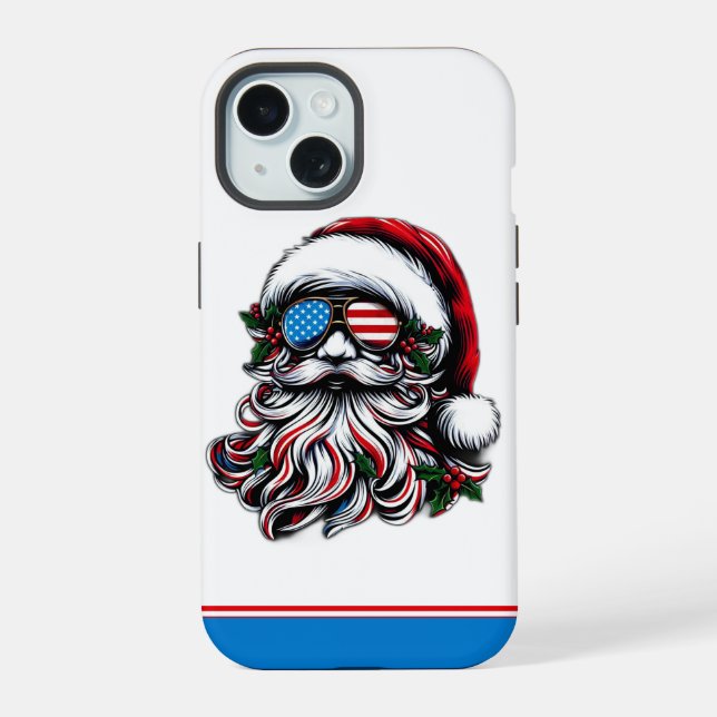 Patriotic/American Christmas Santa iPhone 15 Case (Back)