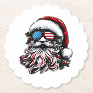 Patriotic/American Christmas Santa Paper Coaster
