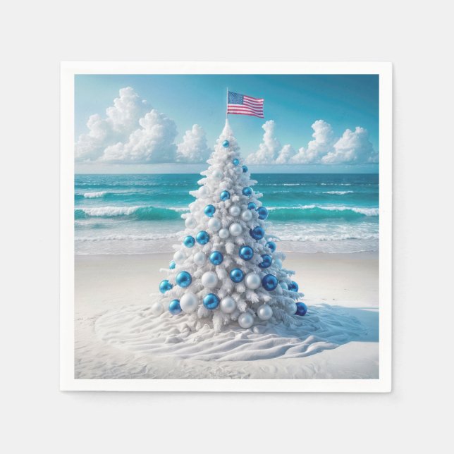 Patriotic American Christmas Tree On a Beach Napkin (Front)