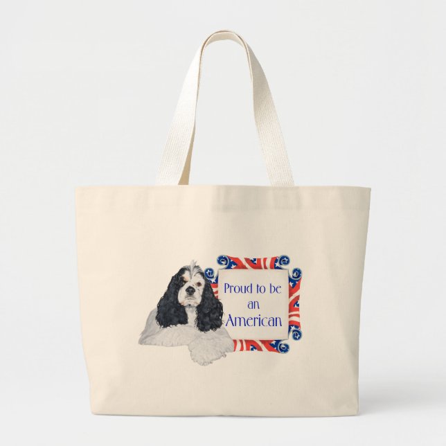 Patriotic American Cocker Spaniel Large Tote Bag (Front)