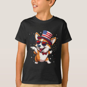 Patriotic American Corgi Dancing Usa Flag Dog 4th T-Shirt