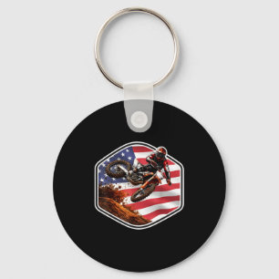 Patriotic american dirt bike rider motocross key ring