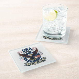 Patriotic American Eagle 250 Years 1776-2026 Glass Coaster