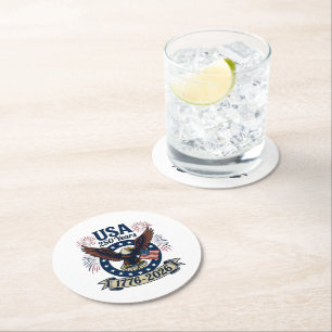 Patriotic American Eagle 250 Years 1776-2026 Round Paper Coaster