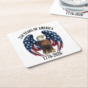 Patriotic American Eagle 250 Years 1776-2026 Square Paper Coaster