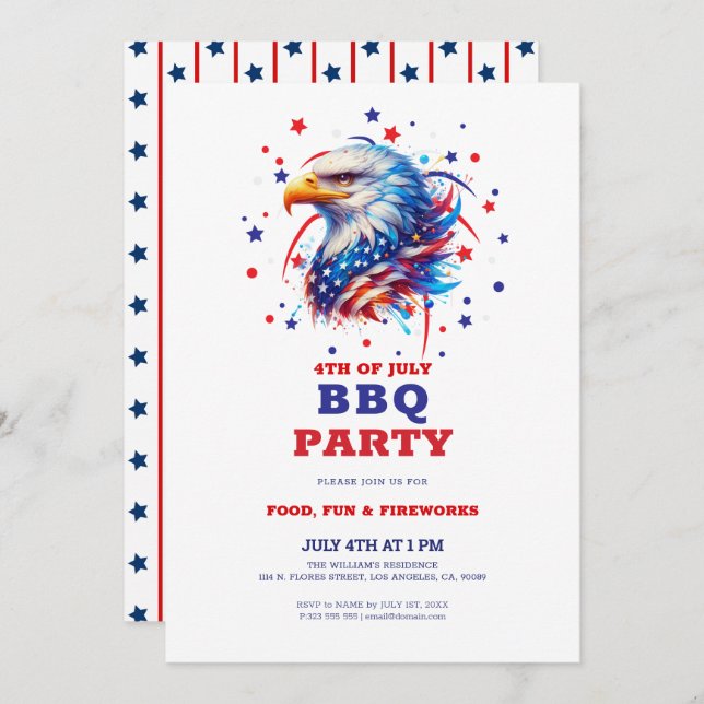 Patriotic American Eagle BBQ Invitation (Front/Back)