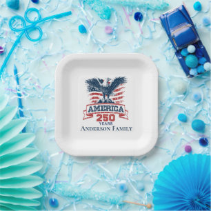 Patriotic American Eagle Happy 250th Anniversary Paper Plate