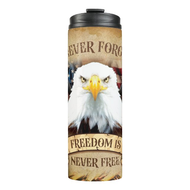 Patriotic American Eagle Illustration with Freedom Thermal Tumbler (Front)