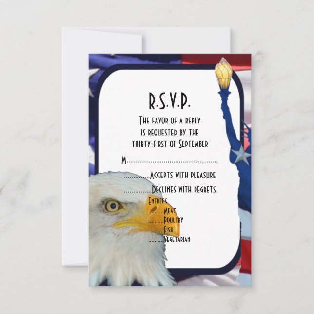 Patriotic American eagle wedding R.S.V.P RSVP Card (Front)