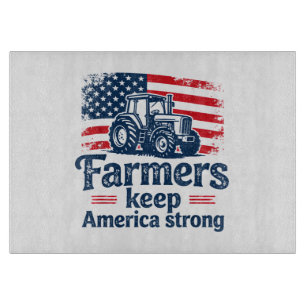 Patriotic American Farmer Tractor Farm Life USA Fl Cutting Board