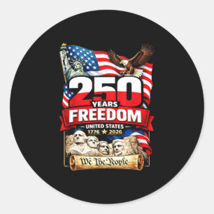 Patriotic american flag 250 years of freedom classic round sticker