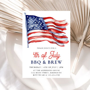 Patriotic American Flag 4th of July Bbq Family Invitation