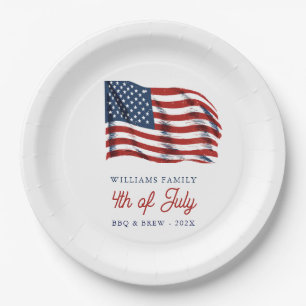 Patriotic American Flag 4th of July Family Reunion Paper Plate