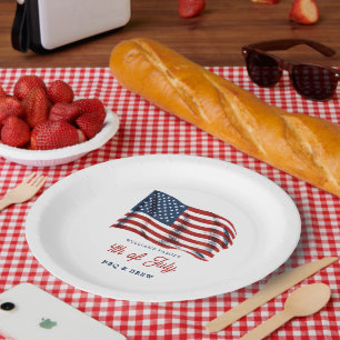 Patriotic American Flag 4th of July Family Reunion Paper Plate