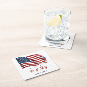 Patriotic American Flag 4th of July Family Reunion Square Paper Coaster