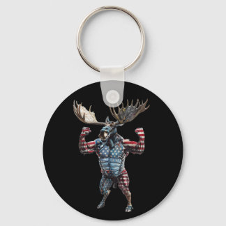 Patriotic American Flag 4th Of July Funny Moose Hu Key Ring