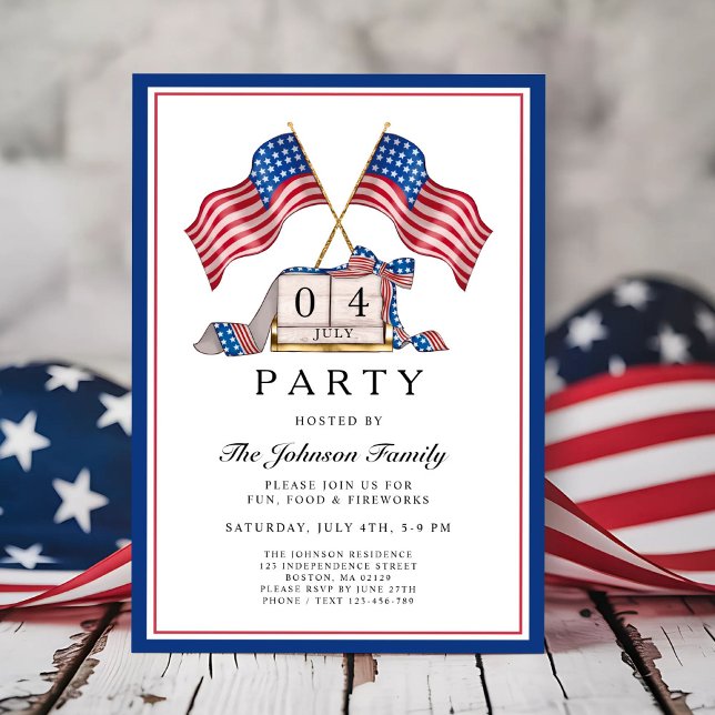 Patriotic American Flag 4th Of July Party Invitation (Patriotic Elegant 4th Of July Party Invitation)