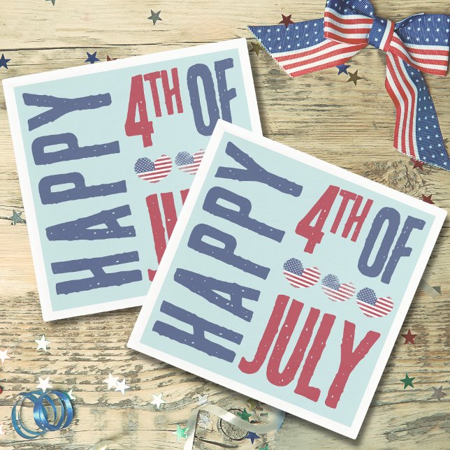 Patriotic American Flag 4th Of July Party Napkin (Cute Patriotic USA American Flag Heart 4th Of July Napkins)