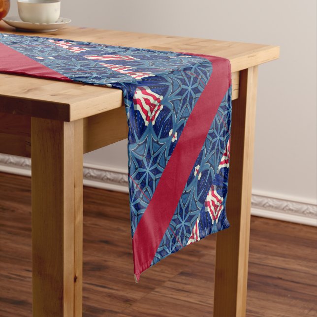 Patriotic American Flag 4th of July Short Table Runner (In Situ)
